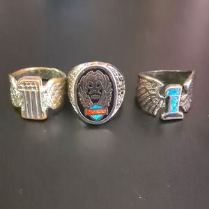 Vintage 3 pc biker turquoise and stainless ring set